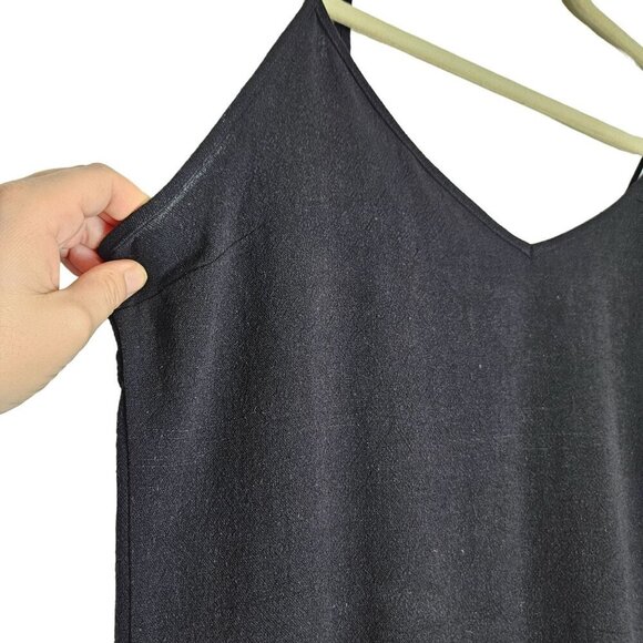 Studio B Bobeau Black Linen Side Slit Dress Midi Sleeveless Linen Blend Staple L - Picture 4 of 13